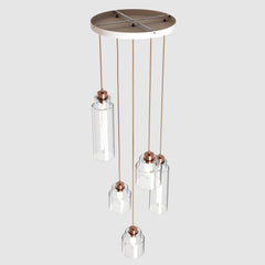 Ceiling lighting feature-Empire Pendant - Polished Copper, 5 Drop Cluster-Rothschild & Bickers