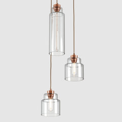 Ceiling lighting feature-Empire Pendant - Polished Copper, 3 Drop Cluster-Rothschild & Bickers