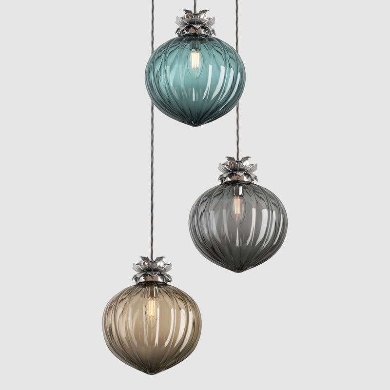 Ceiling lighting feature-Flora Pendant Large - Cool, 3 Drop Cluster-Rothschild & Bickers