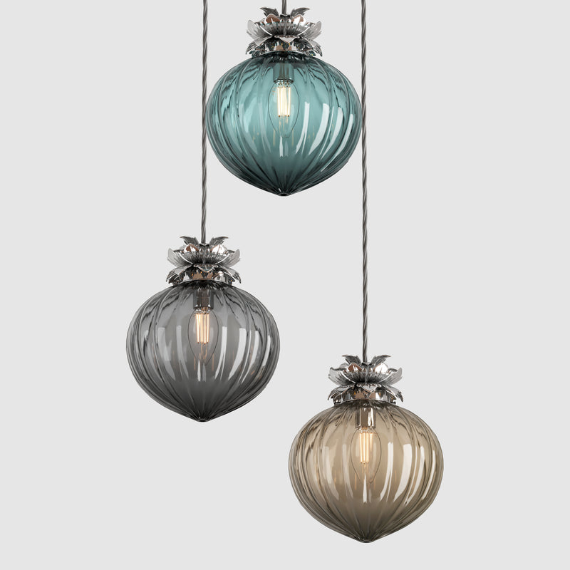 Ceiling lighting feature-Flora Pendant Standard - Cool, 3 Drop Cluster-Rothschild & Bickers
