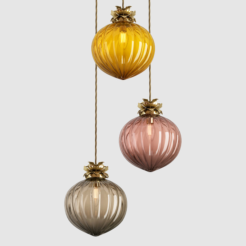Ceiling lighting feature-Flora Pendant Large - Warm, 3 Drop Cluster-Rothschild & Bickers
