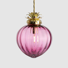 Flora Pendant Standard-Ribbed glass globe light-Ruby-Rothschild & Bickers