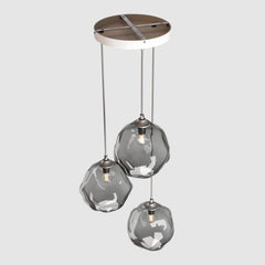 Ceiling lighting feature-Liquid Light Standard - Brushed Nickel, 3 Drop Cluster-Rothschild & Bickers