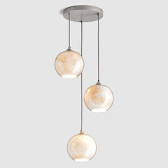 Ceiling lighting feature-Mineral Pendant Standard - Marble, 3 Drop Cluster-Brushed Nickel-Rothschild & Bickers