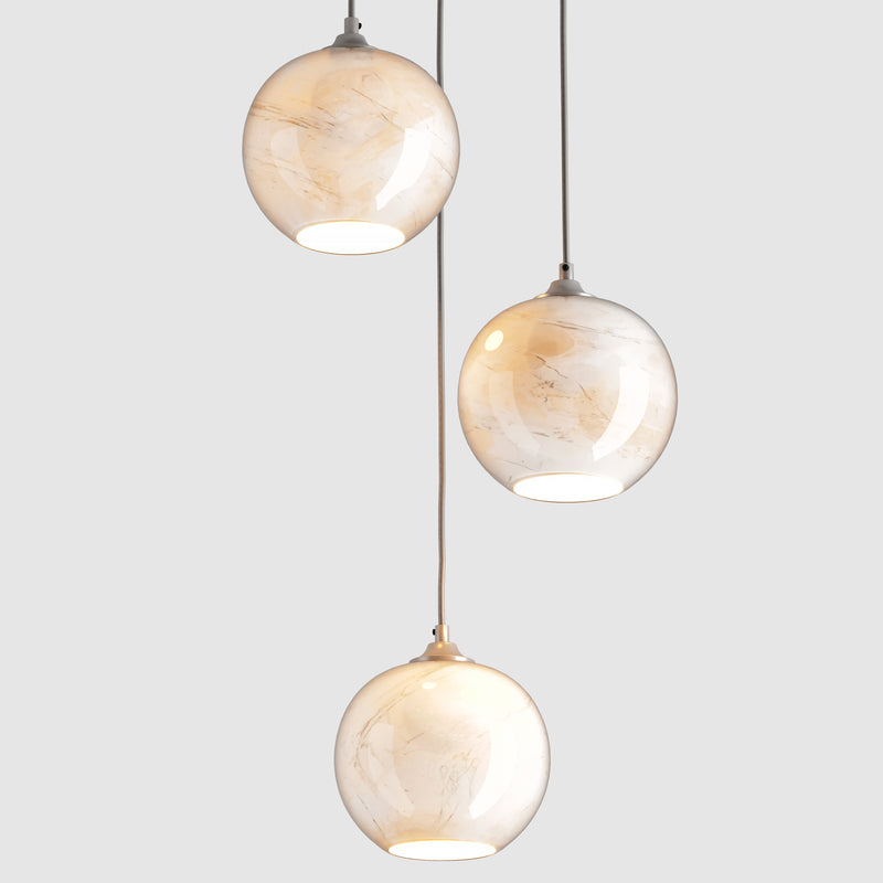 Ceiling lighting feature-Mineral Pendant Standard - Marble, 3 Drop Cluster-Rothschild & Bickers