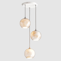 round marble glass pendant lights on ceiling plate with fabric covered flex