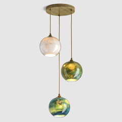 Ceiling lighting feature-Mineral Pendant Standard - Mix, 3 Drop Cluster-Antique Brass-Rothschild & Bickers