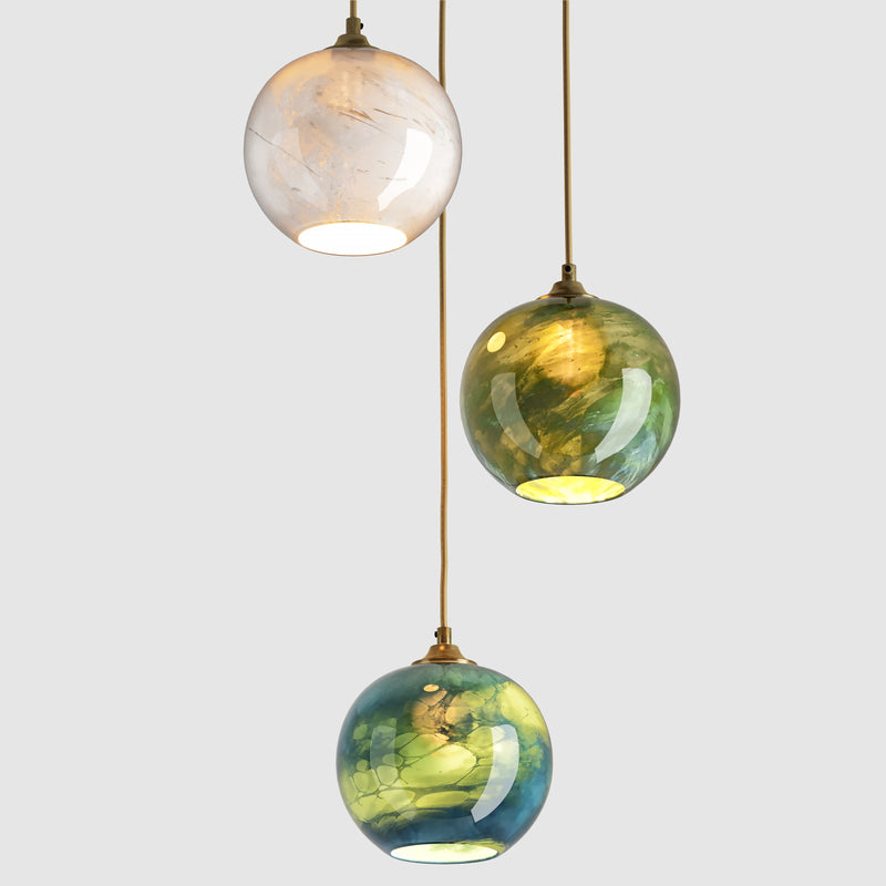 Ceiling lighting feature-Mineral Pendant Standard - Mix, 3 Drop Cluster-Rothschild & Bickers