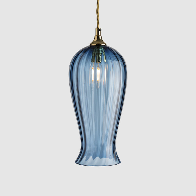 Tall glass pendant lighting-Lantern Light Petite - Optic-Denim-Rothschild & Bickers