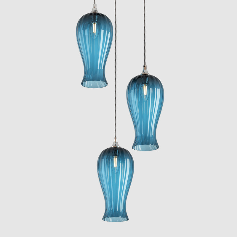 Ceiling lighting feature-Lantern Light Petite - Denim, 3 Drop Cluster-Rothschild & Bickers