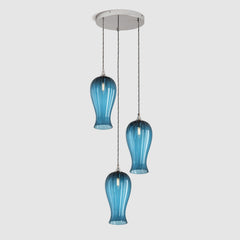 Ceiling lighting feature-Lantern Light Petite - Denim, 3 Drop Cluster-Polished Nickel-Rothschild & Bickers