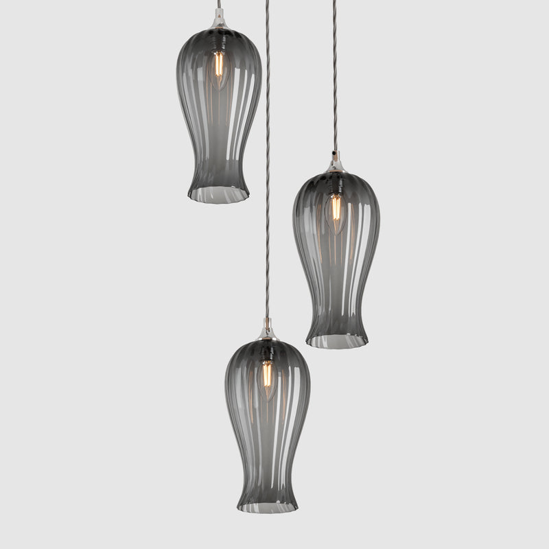 Ceiling lighting feature-Lantern Light Petite - Grey, 3 Drop Cluster-Rothschild & Bickers