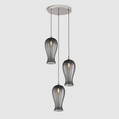 Ceiling lighting feature-Lantern Light Petite - Grey, 3 Drop Cluster-Polished Nickel-Rothschild & Bickers