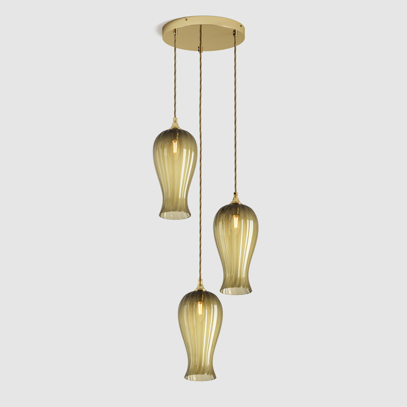 Ceiling lighting feature-Lantern Light Petite - Sargasso, 3 Drop Cluster-Polished Brass-Rothschild & Bickers