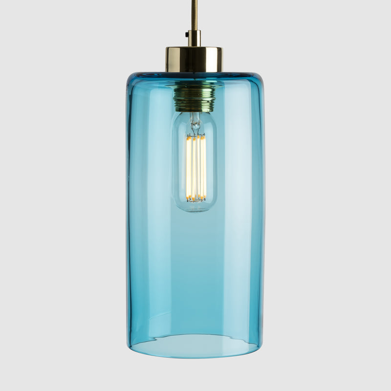 Colourful glass pendant lighting-Pick-n-Mix Cylinder Large - Plain-Copper Blue-Rothschild & Bickers