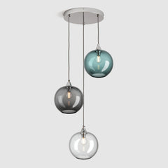Ceiling lighting feature-Pick-n-Mix Ball Standard - Plain, Cool, 3 Drop Cluster-Polished Nickel-Rothschild & Bickers