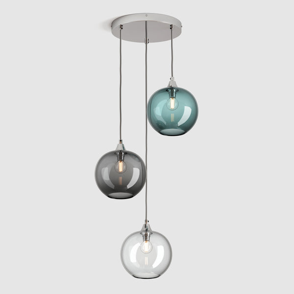 Ceiling lighting feature-Pick-n-Mix Ball Standard - Plain, Cool, 3 Drop Cluster-Polished Nickel-Rothschild & Bickers