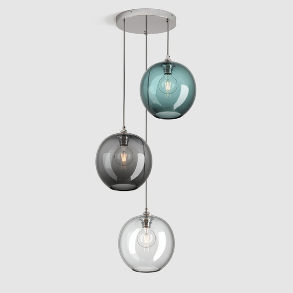 Ceiling lighting feature-Pick-n-Mix Ball Large - Plain, Cool, 3 Drop Cluster-Polished Nickel-Rothschild & Bickers