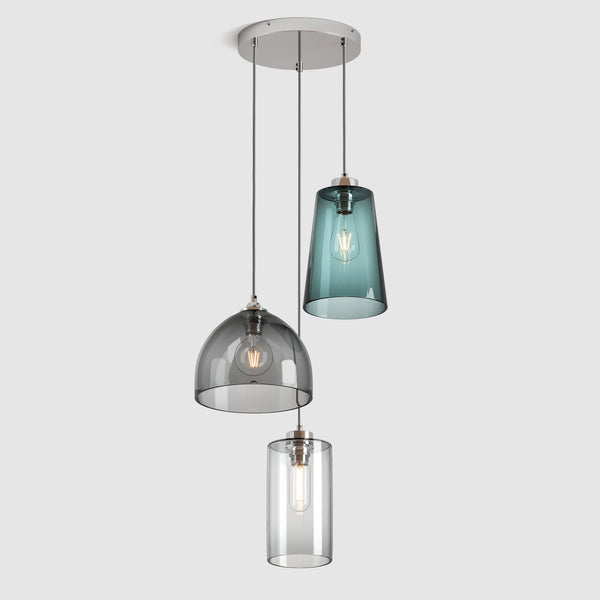 Ceiling lighting feature-Pick-n-Mix Combo Large - Plain, Cool, 3 Drop Cluster-Polished Nickel-Rothschild & Bickers