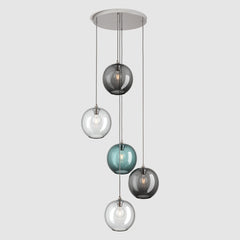Ceiling lighting feature-Pick-n-Mix Ball Large - Plain, Cool, 5 Drop Cluster-Polished Nickel-Rothschild & Bickers
