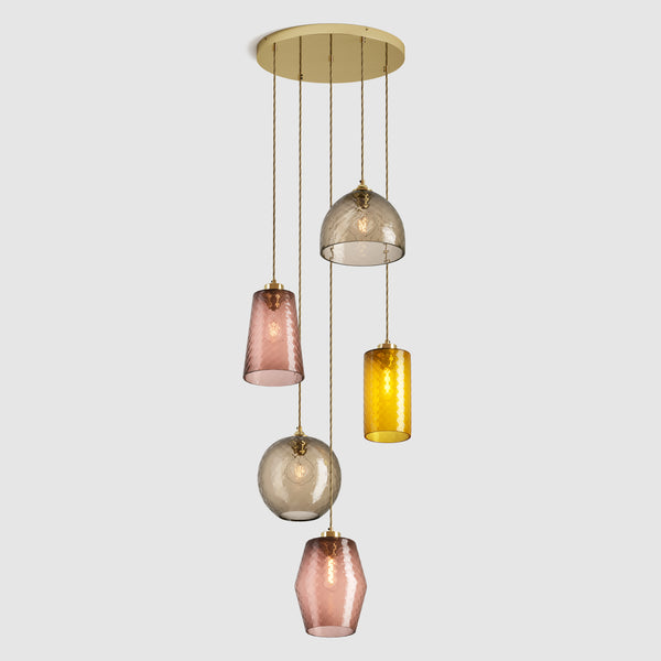 Ceiling lighting feature-Pick-n-Mix Combo Large - Diamond, Warm, 5 Drop Cluster-Polished Brass-Rothschild & Bickers