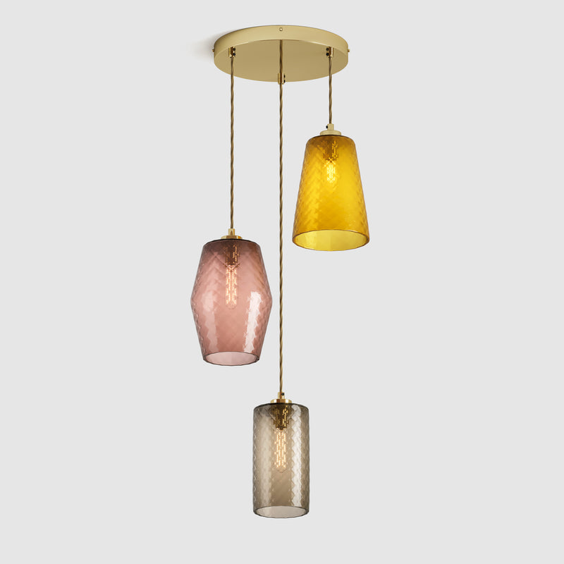 Ceiling lighting feature-Pick-n-Mix Combo Standard - Diamond, Warm, 3 Drop Cluster-Polished Brass-Rothschild & Bickers