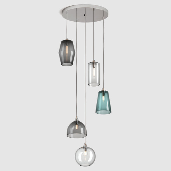 Ceiling lighting feature-Pick-n-Mix Combo Standard - Plain, Cool, 5 Drop Cluster-Polished Nickel-Rothschild & Bickers