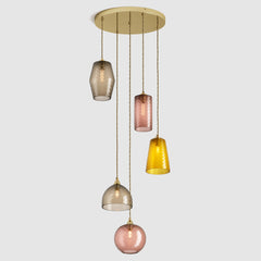 Ceiling lighting feature-Pick-n-Mix Combo Standard - Diamond, Warm, 5 Drop Cluster-Polished Brass-Rothschild & Bickers