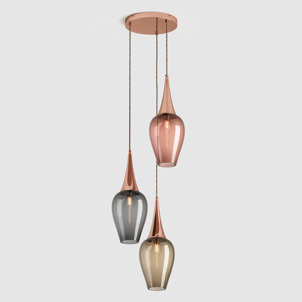 3 Head Pendant Light - Retro Copper Industrial Cluster Ceiling Lamp With Adjustable Height