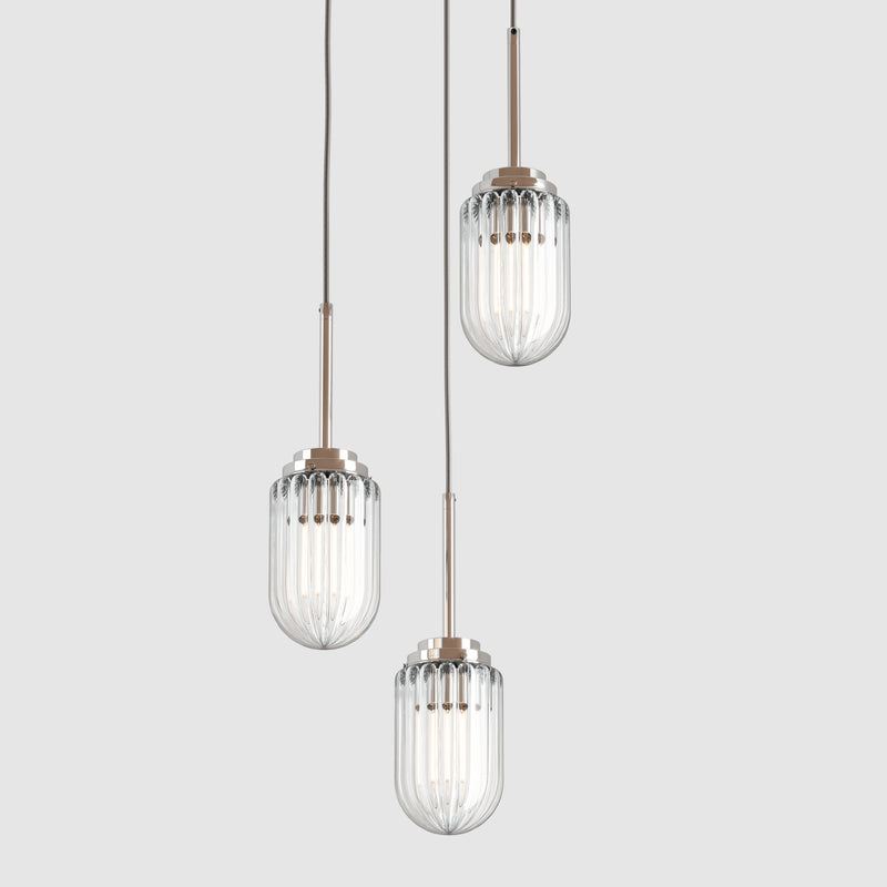 Ceiling lighting feature-Ship Light - Polished Nickel, 3 Drop Cluster-Rothschild & Bickers