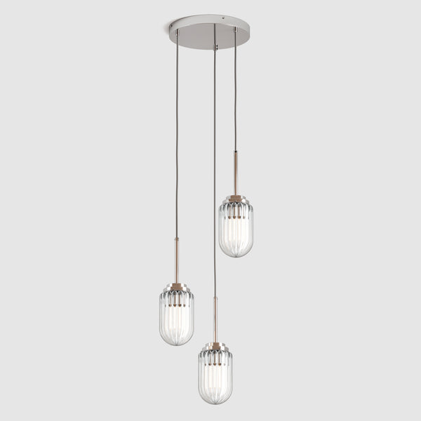 Ceiling lighting feature-Ship Light - Polished Nickel, 3 Drop Cluster-Polished Nickel-Rothschild & Bickers