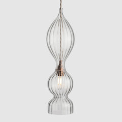 Ornate clear glass lights-Spindle Pendant 3 Bubble-Polished Copper-Rothschild & Bickers