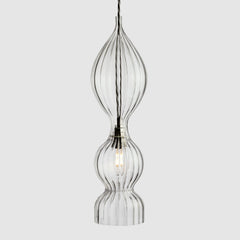 Ornate clear glass lights-Spindle Pendant 3 Bubble-Polished Nickel-Rothschild & Bickers