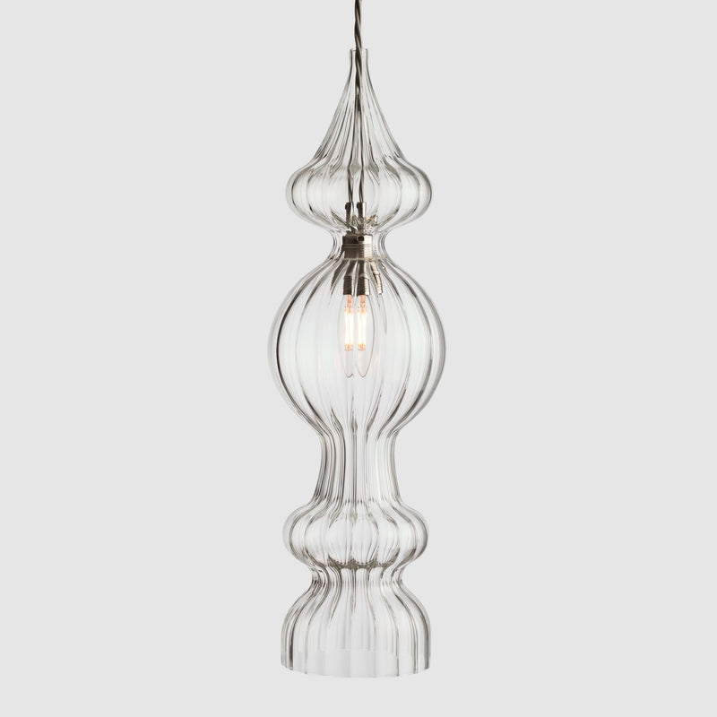 Ornate clear glass lights-Spindle Pendant 4 Bubble-Polished Nickel-Rothschild & Bickers