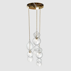 Ceiling lighting feature-Spindle Pendant - Polished Brass, 3 Drop Cluster-Rothschild & Bickers