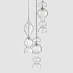 Ceiling lighting feature-Spindle Pendant - Polished Nickel, 3 Drop Cluster-Rothschild & Bickers