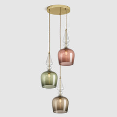 Ceiling lighting feature-Spindle Shade - Warm, 3 Drop Cluster-Polished Brass-Rothschild & Bickers