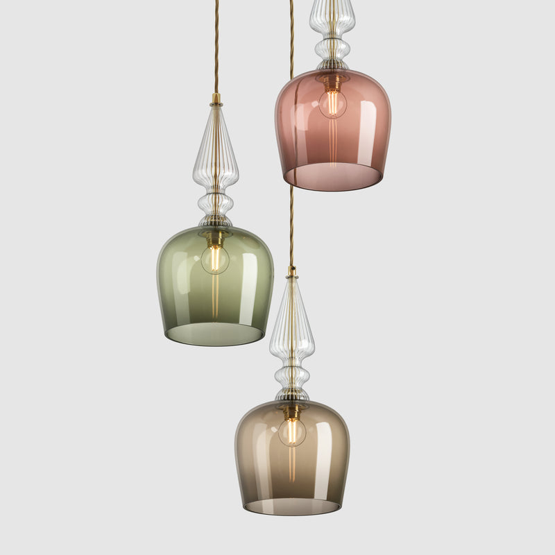 Ceiling lighting feature-Spindle Shade - Warm, 3 Drop Cluster-Rothschild & Bickers