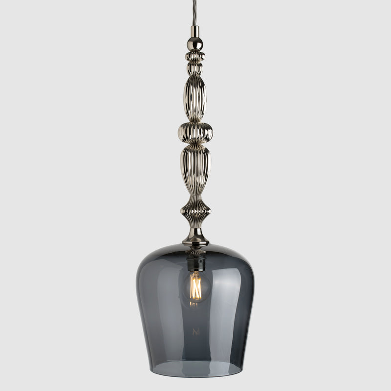 Decorative metal and glass lamps-Standing Pendant - Polished Nickel-Grey-Rothschild & Bickers