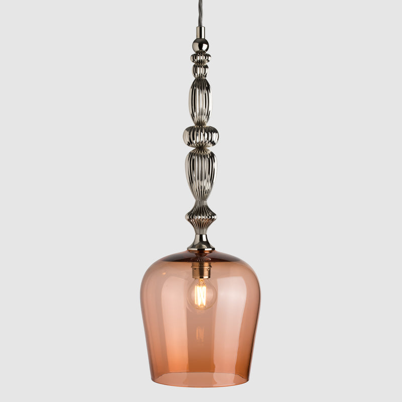 Decorative metal and glass lamps-Standing Pendant - Polished Nickel-Peach-Rothschild & Bickers