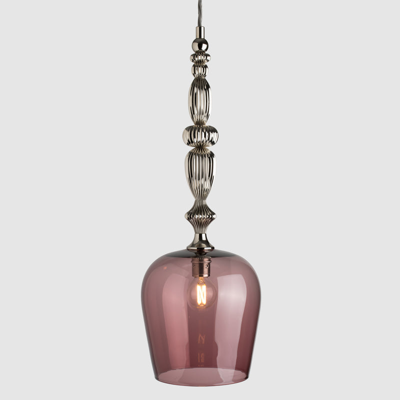 Decorative metal and glass lamps-Standing Pendant - Polished Nickel-Tea-Rothschild & Bickers