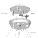 Drawing of ceiling plate fitting for suspension ring to hang multiple pendant lights over a stairwell or in foyer entrance