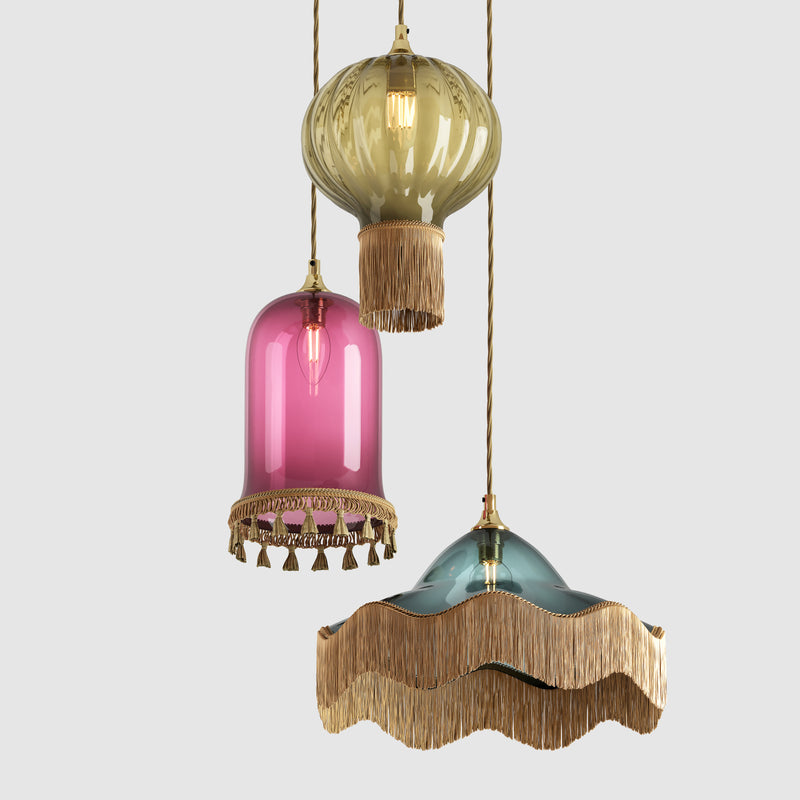 Ceiling lighting feature-Vintage Mix, 3 Drop Cluster-Rothschild & Bickers