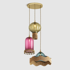 Ceiling lighting feature-Vintage Mix, 3 Drop Cluster-Polished Brass-Rothschild & Bickers