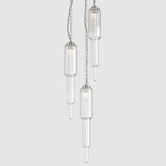 Ceiling lighting feature-Tiered Light - Polished Nickel, 3 Drop Cluster-Rothschild & Bickers