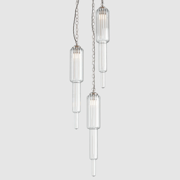 Ceiling lighting feature-Tiered Light - Polished Nickel, 3 Drop Cluster-Rothschild & Bickers