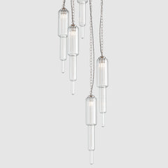 Ceiling lighting feature-Tiered Light - Polished Nickel, 5 Drop Cluster-Rothschild & Bickers