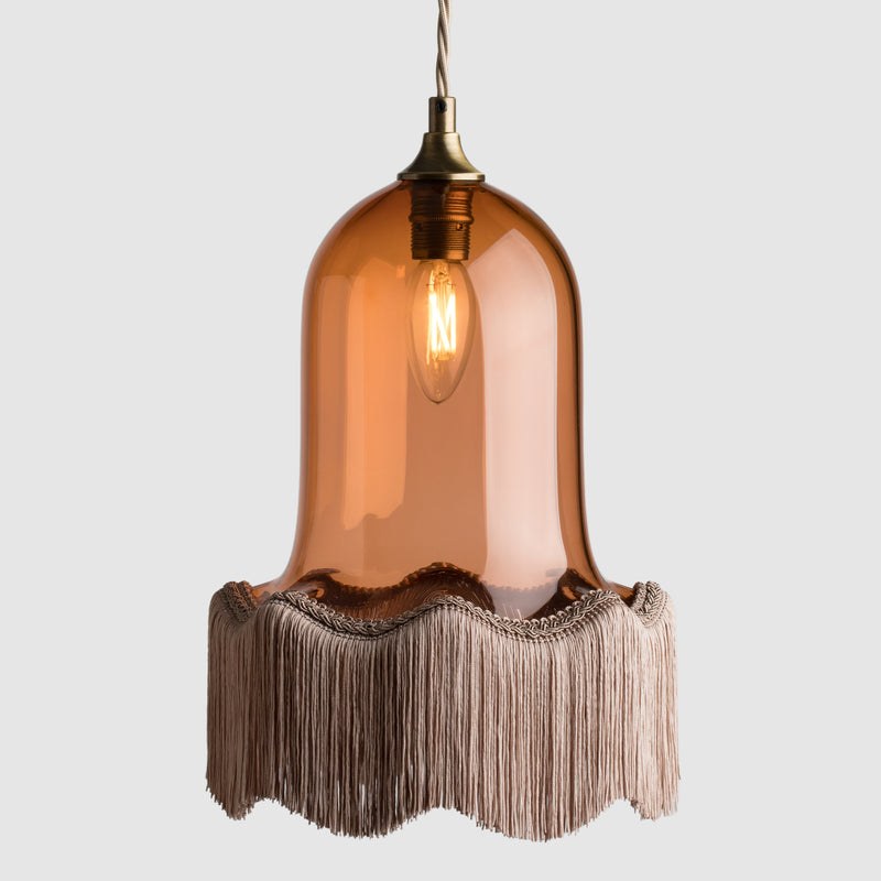 Tasseled glass lamp shade-Vintage Bell-Peach-Rothschild & Bickers